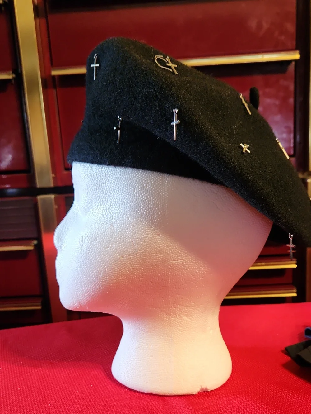 Womans Wool Beret with Cross Pin Accents